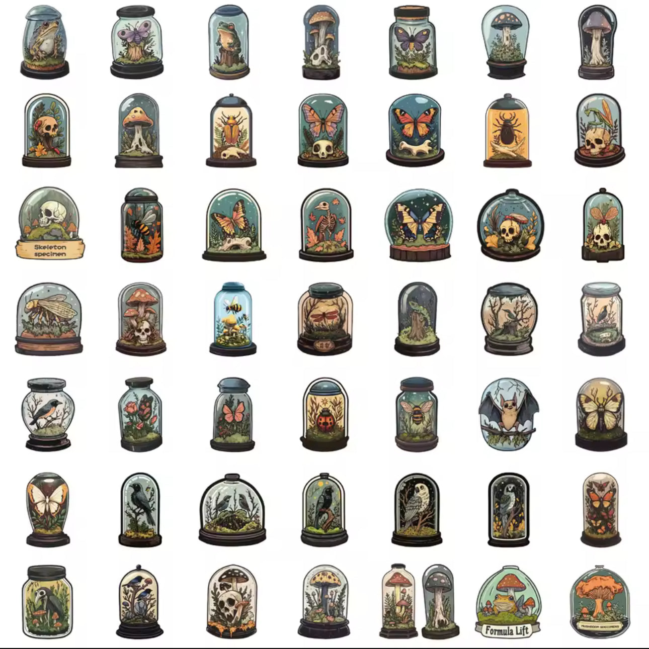 50 Stickers Vinil Frascos con insectos