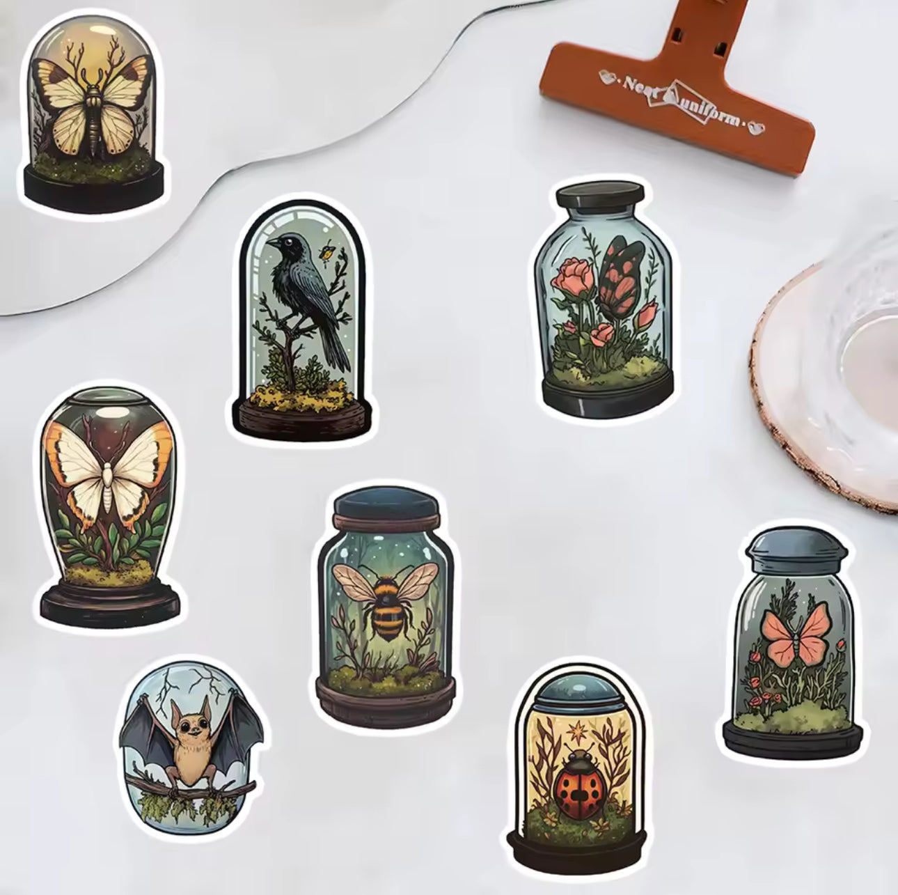 50 Stickers Vinil Frascos con insectos