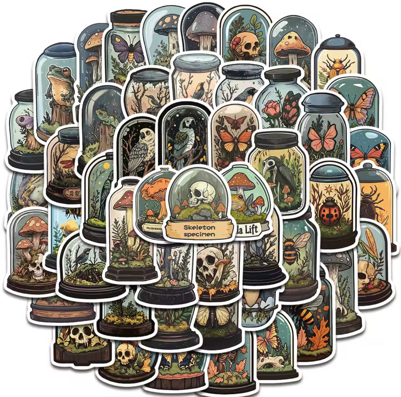 50 Stickers Vinil Frascos con insectos