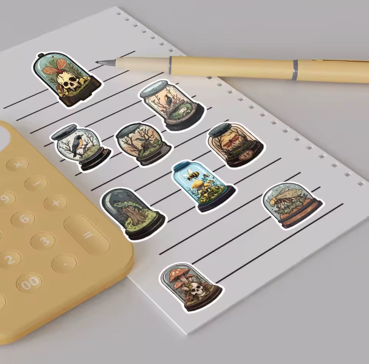 50 Stickers Vinil Frascos con insectos