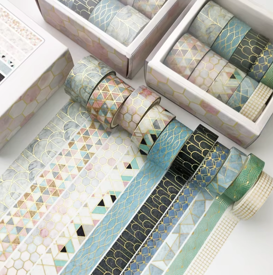 10 Rollos de Washi Tapes con foil dorado