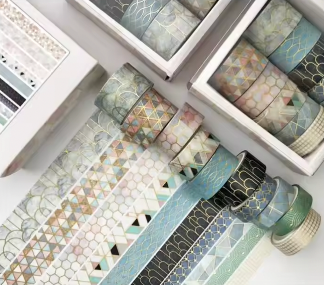 10 Rollos de Washi Tapes con foil dorado