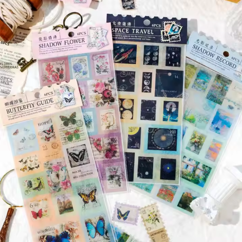 6 Hojas de Stickers - Timbres Postales