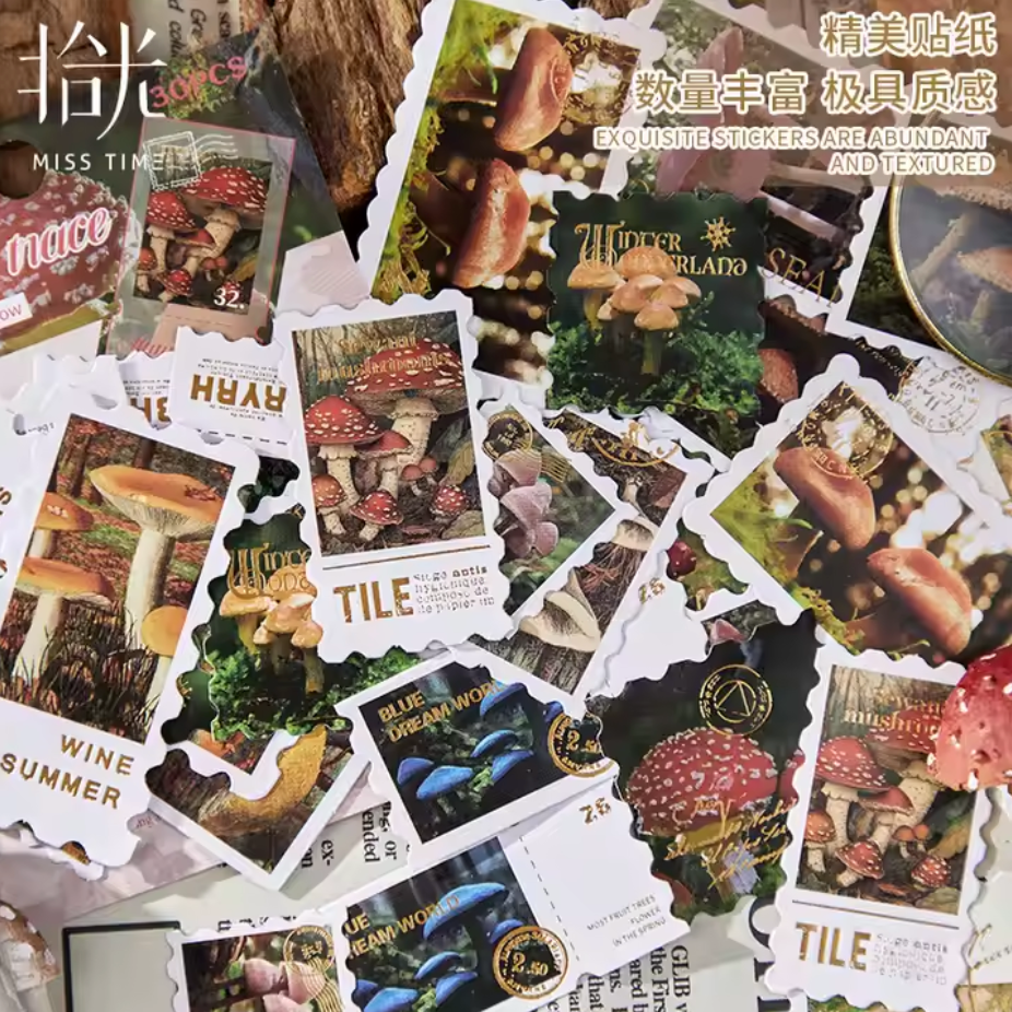 30 Stickers Timbres con foil dorado