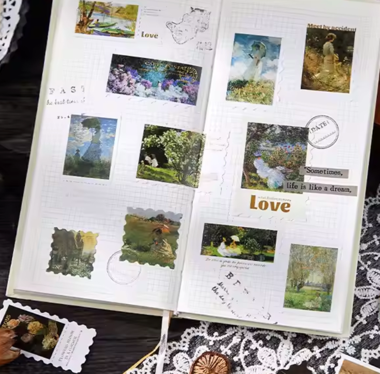 30 Stickers Timbres con foil dorado