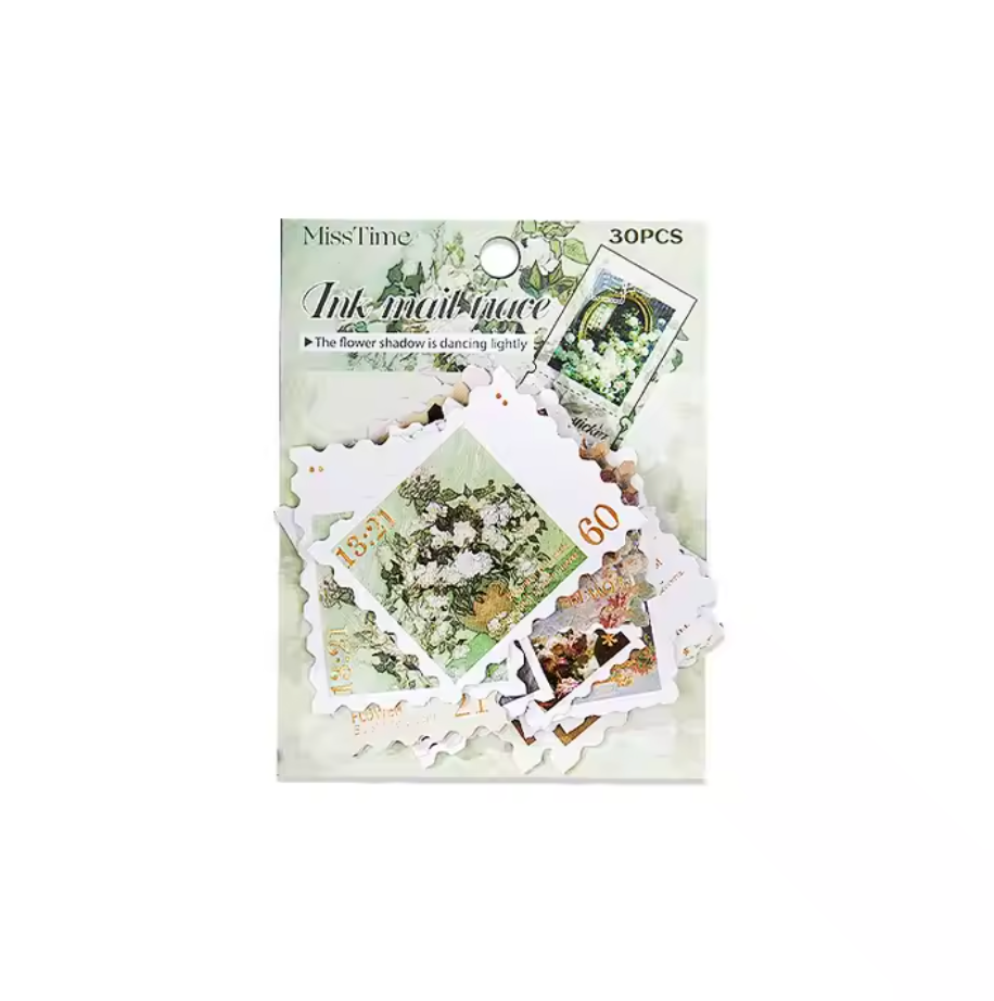 30 Stickers Timbres con foil dorado