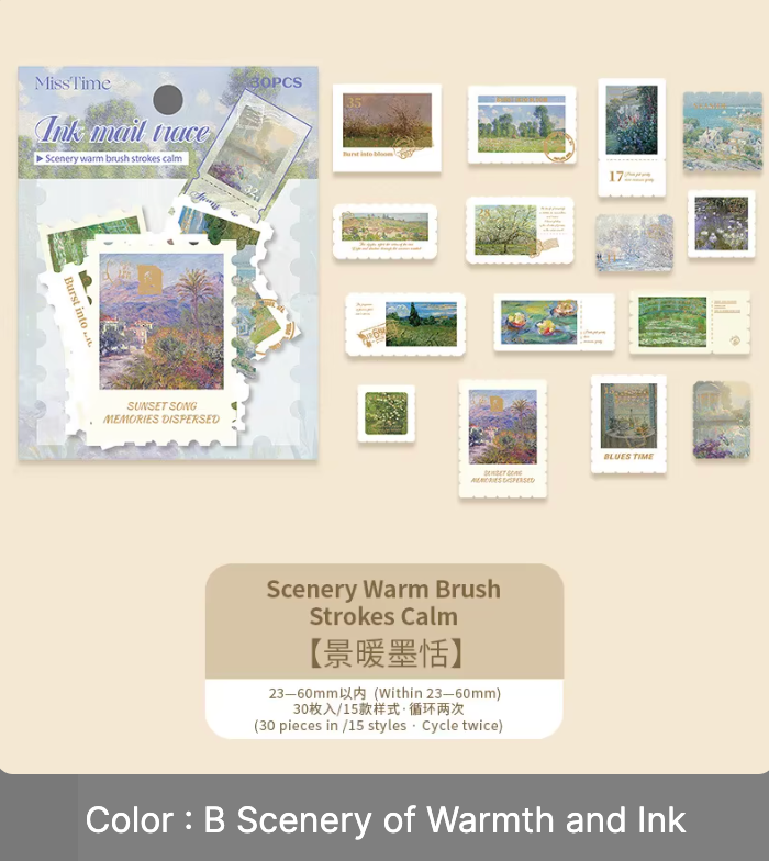 30 Stickers Timbres con foil dorado