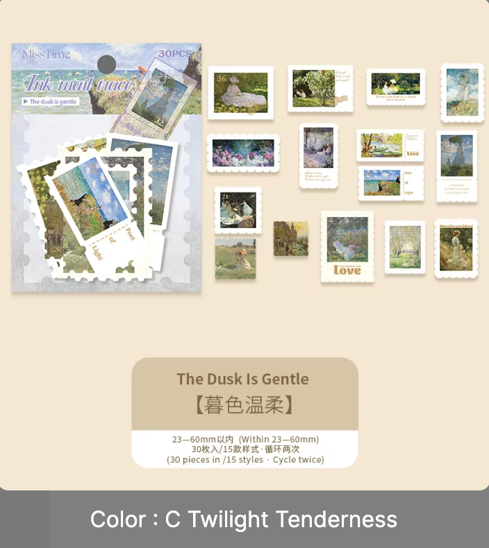 30 Stickers Timbres con foil dorado