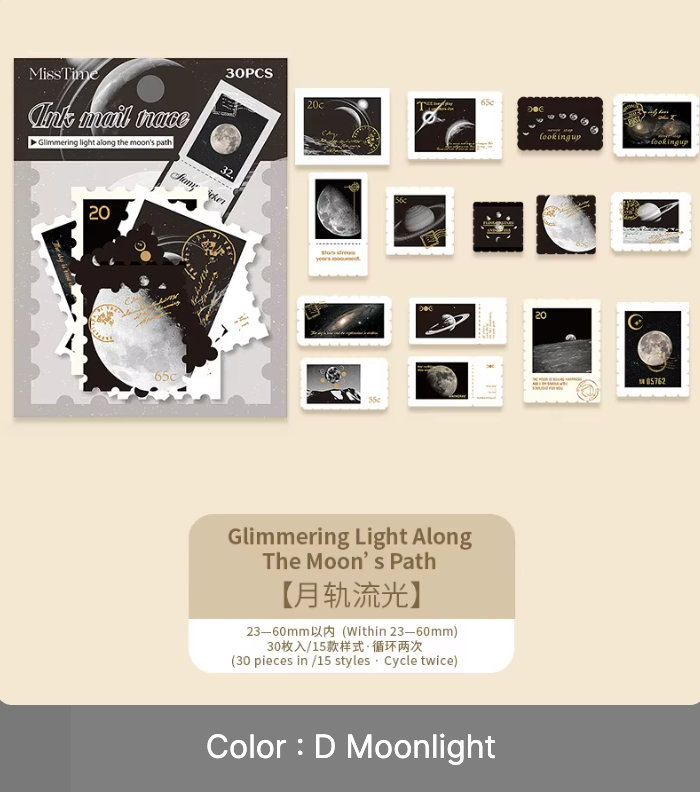 30 Stickers Timbres con foil dorado