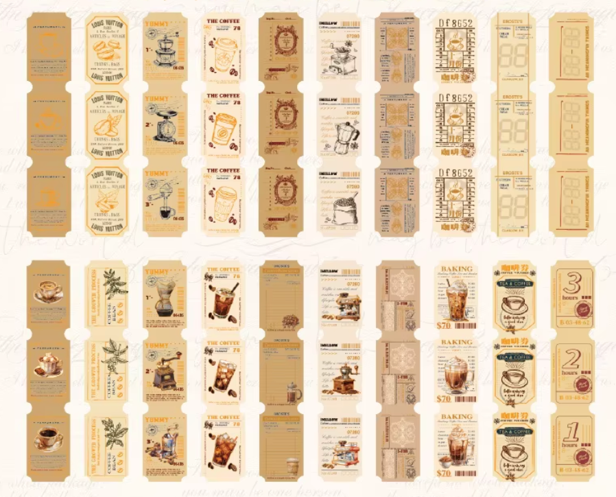 40 Tiras de Stickers - Tickets - Foil dorado