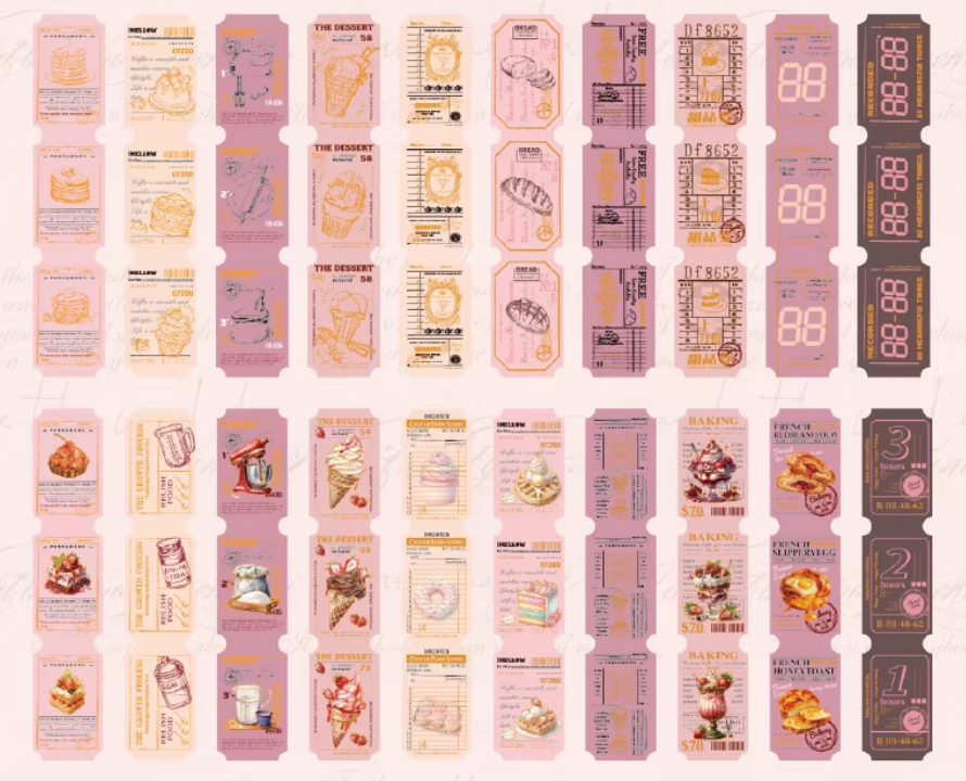 40 Tiras de Stickers - Tickets - Foil dorado