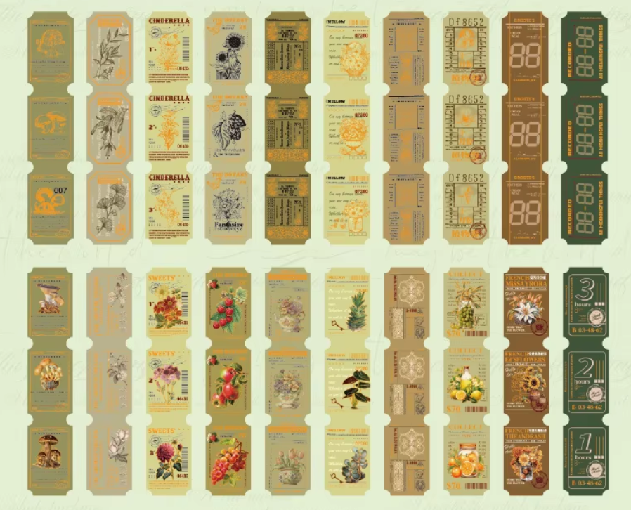 40 Tiras de Stickers - Tickets - Foil dorado