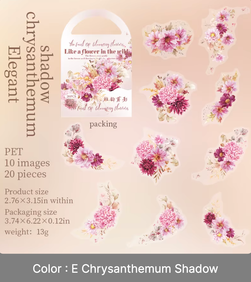 20 Stickers Flores Rosa