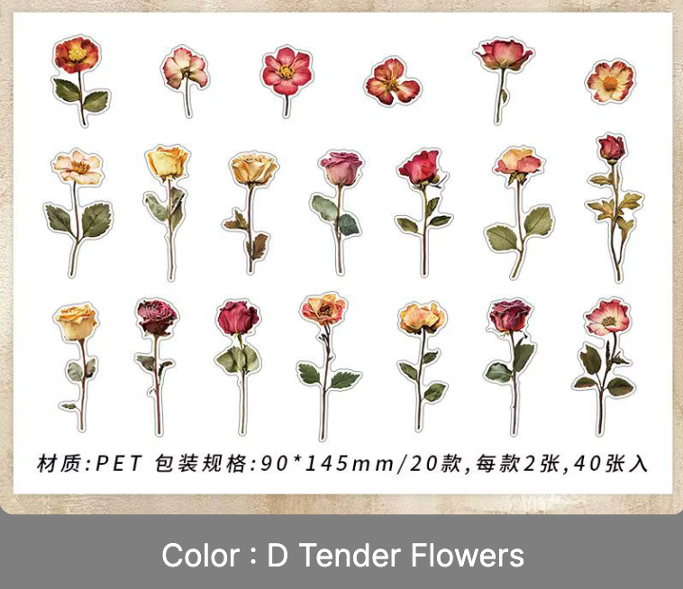 40 Stickers Plantas & Flores Vintage