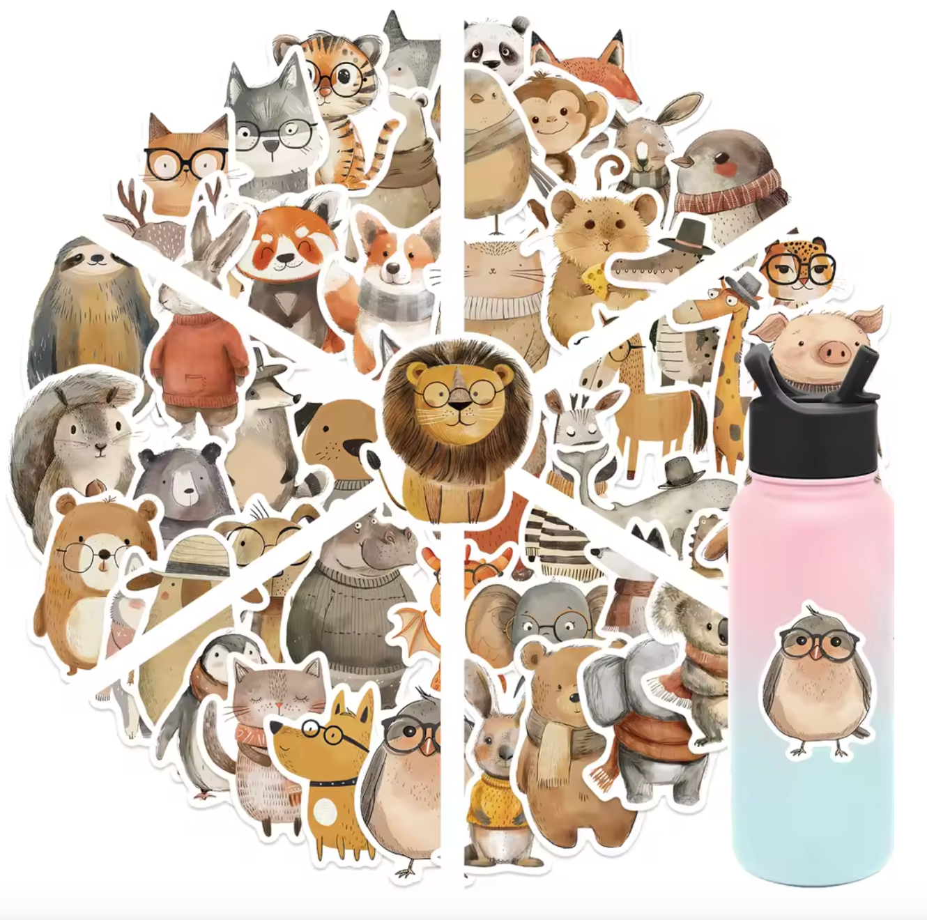 50 Stickers Vinil Animales Tiernos