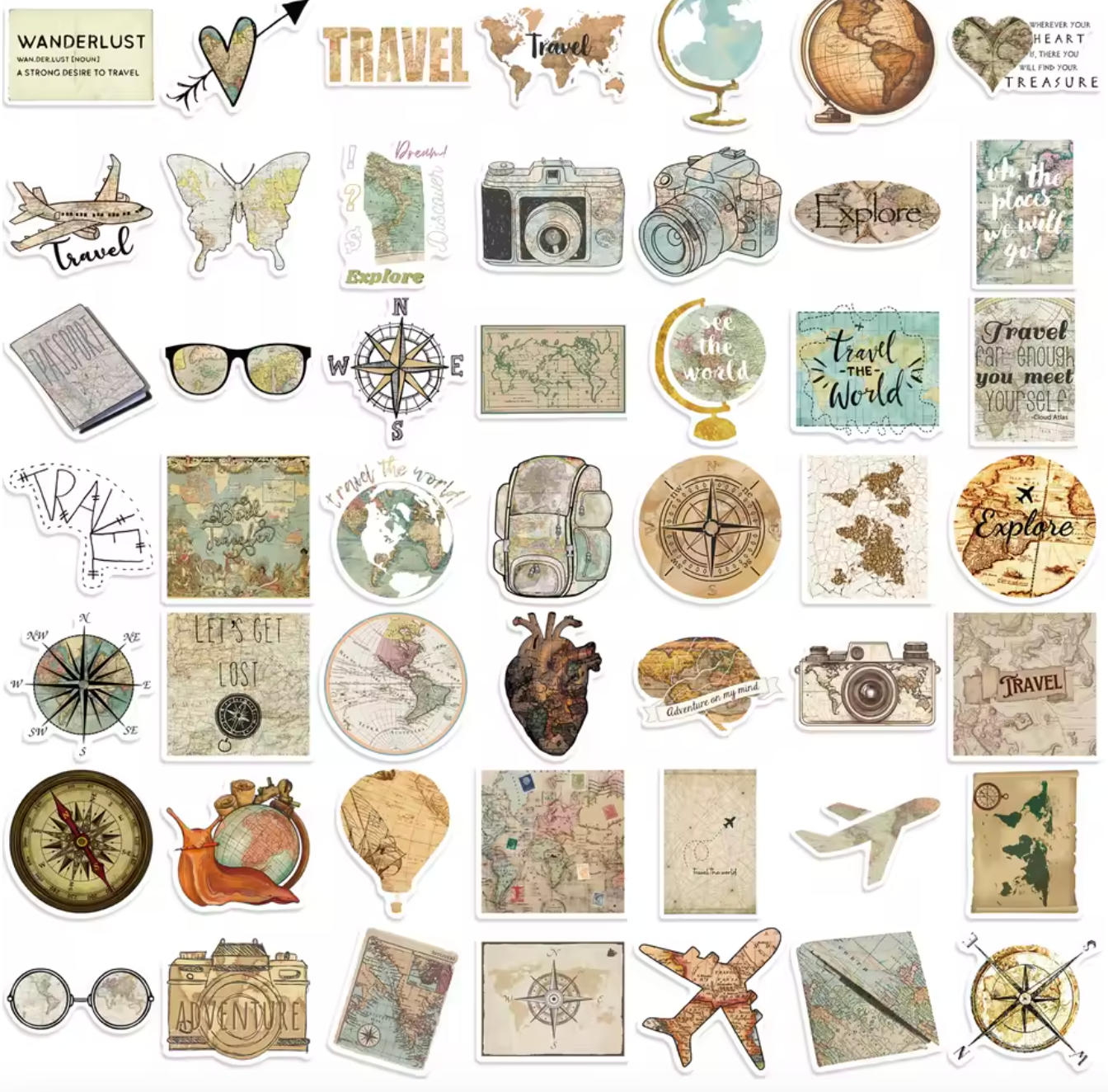 50 Stickers Vinil Viaje Vintage