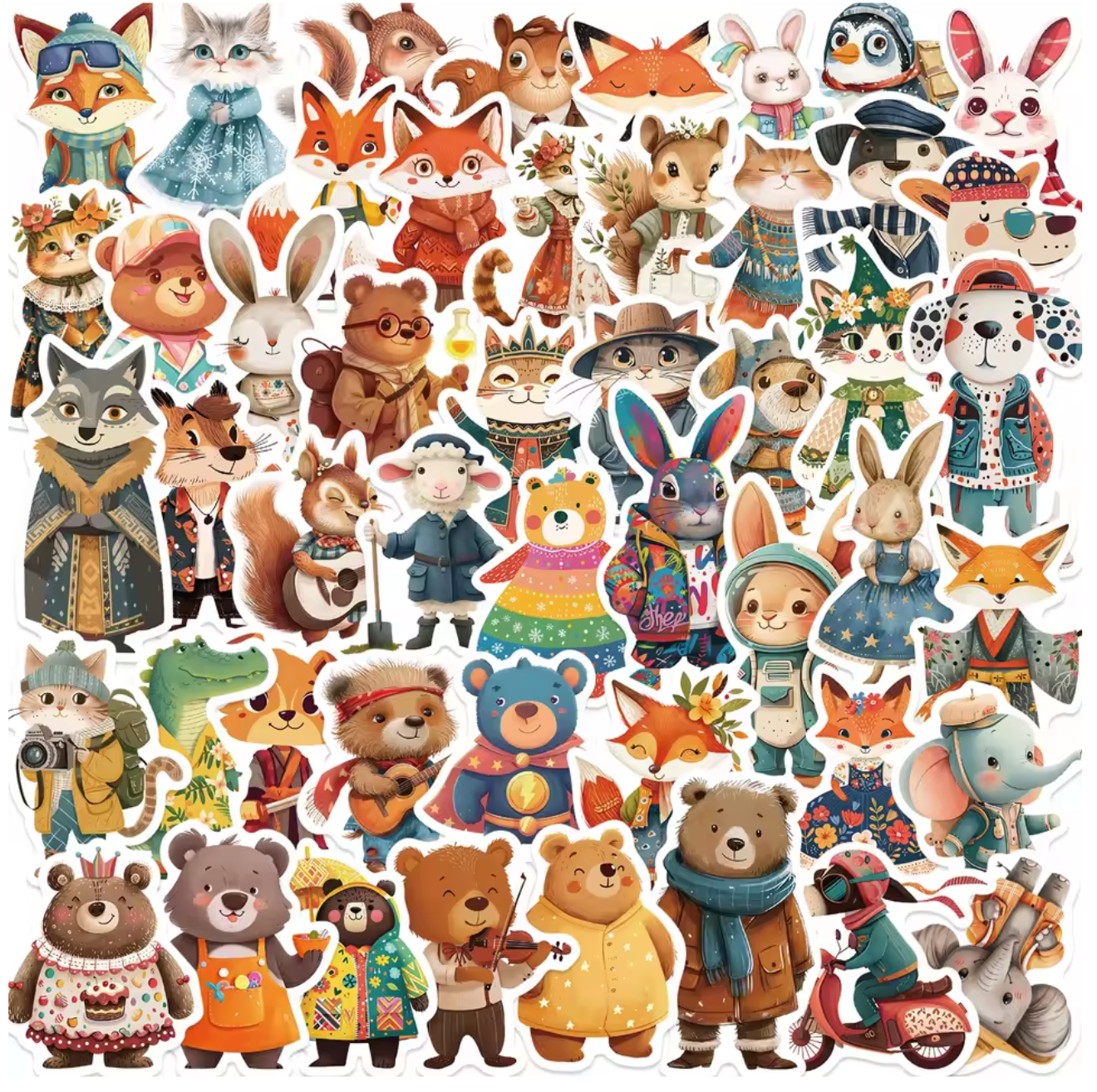 50 Stickers Vinil Animales Tiernos