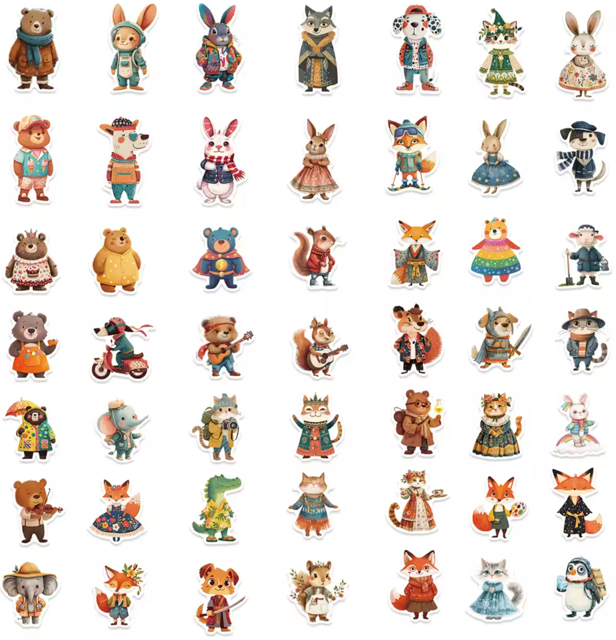 50 Stickers Vinil Animales Tiernos