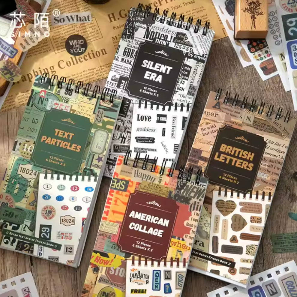 12 Hojas de Stickers Palabras Vintage