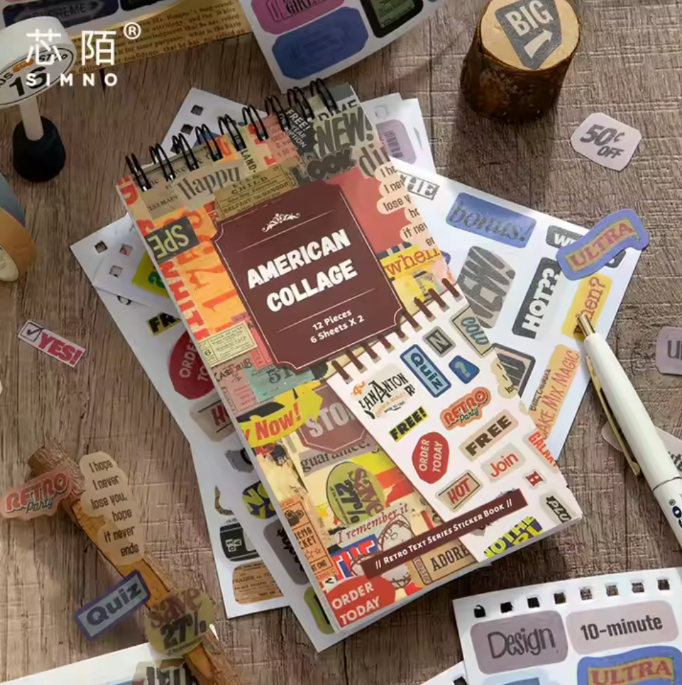 12 Hojas de Stickers Palabras Vintage