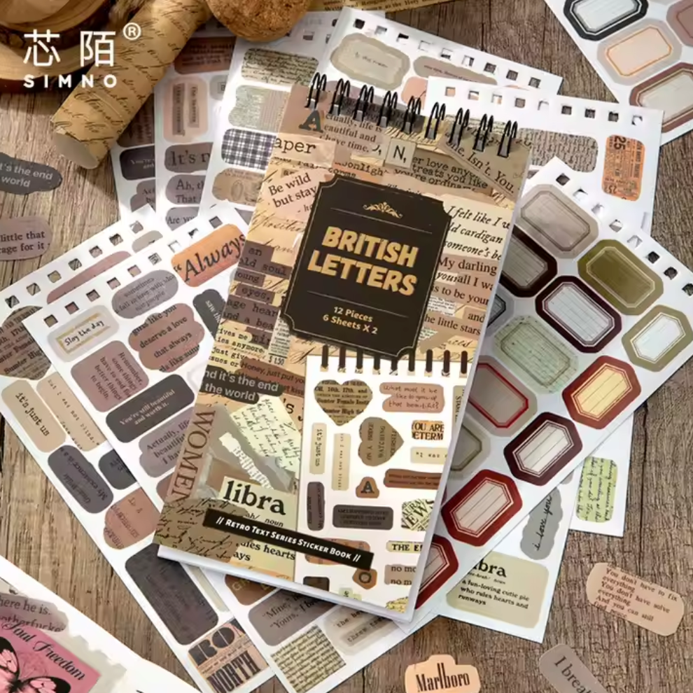 12 Hojas de Stickers Palabras Vintage