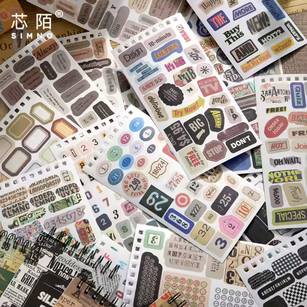 12 Hojas de Stickers Palabras Vintage