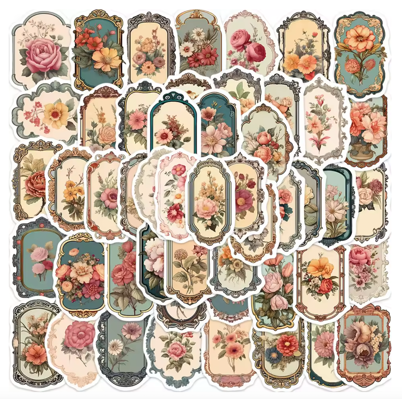 50 Stickers Vinil Flores Vintage Marco
