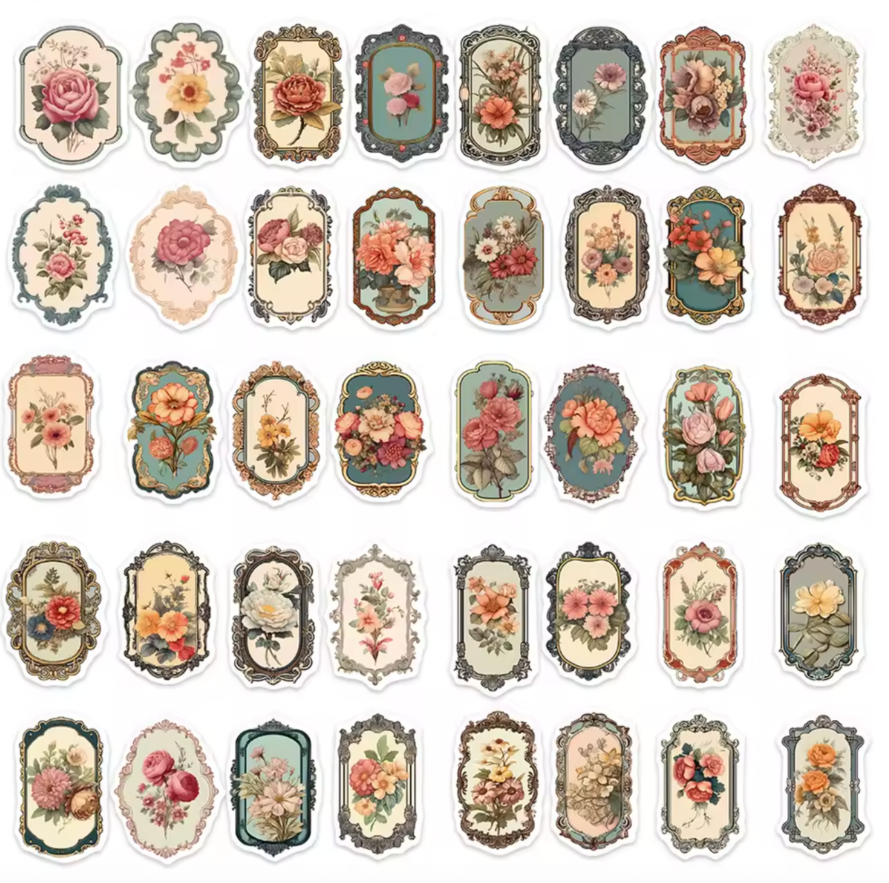 50 Stickers Vinil Flores Vintage Marco