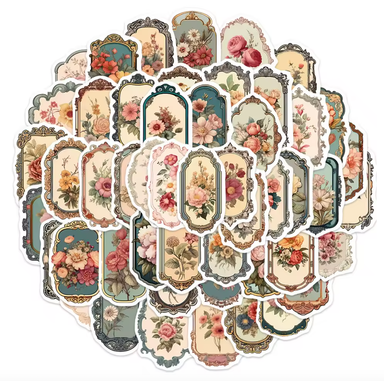 50 Stickers Vinil Flores Vintage Marco