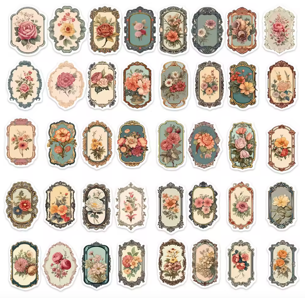 50 Stickers Vinil Flores Vintage Marco