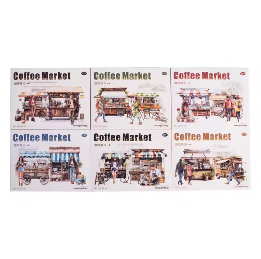 15 Stickers transparentes café