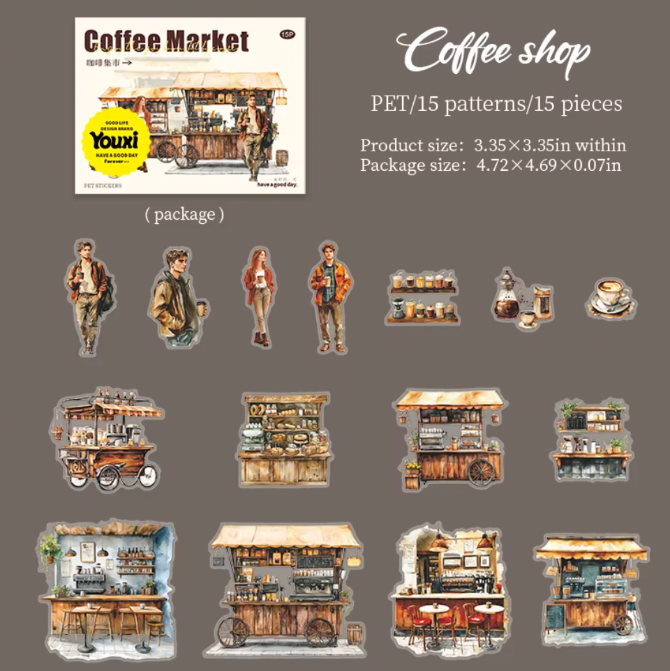 15 Stickers transparentes café