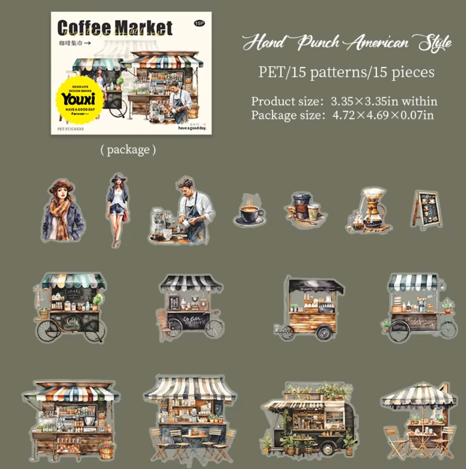 15 Stickers transparentes café