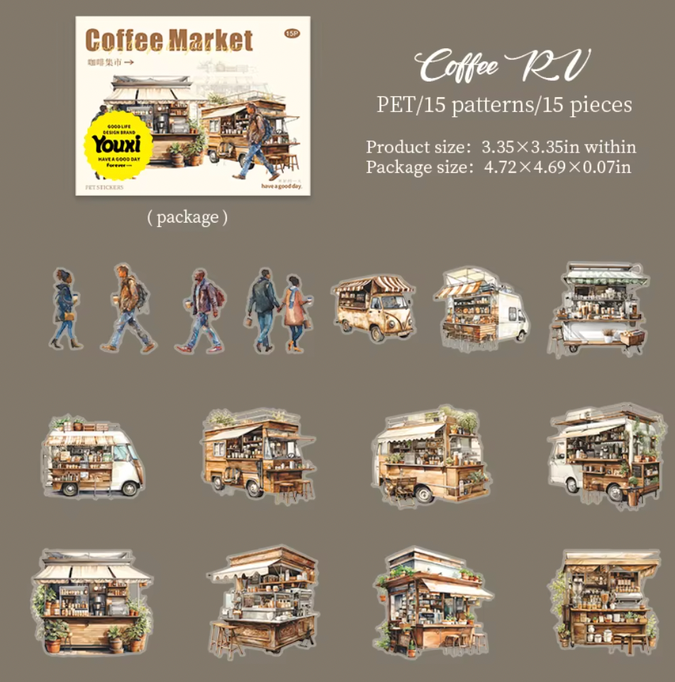 15 Stickers transparentes café