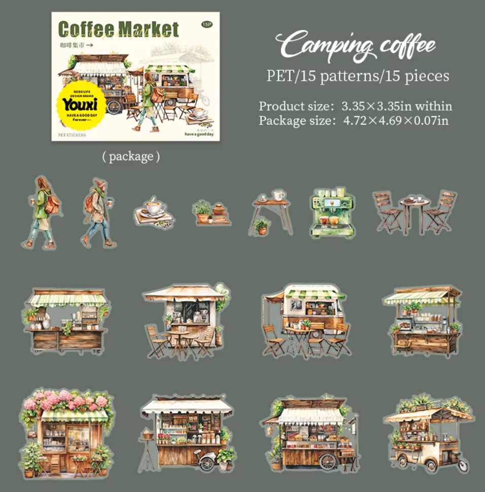 15 Stickers transparentes café