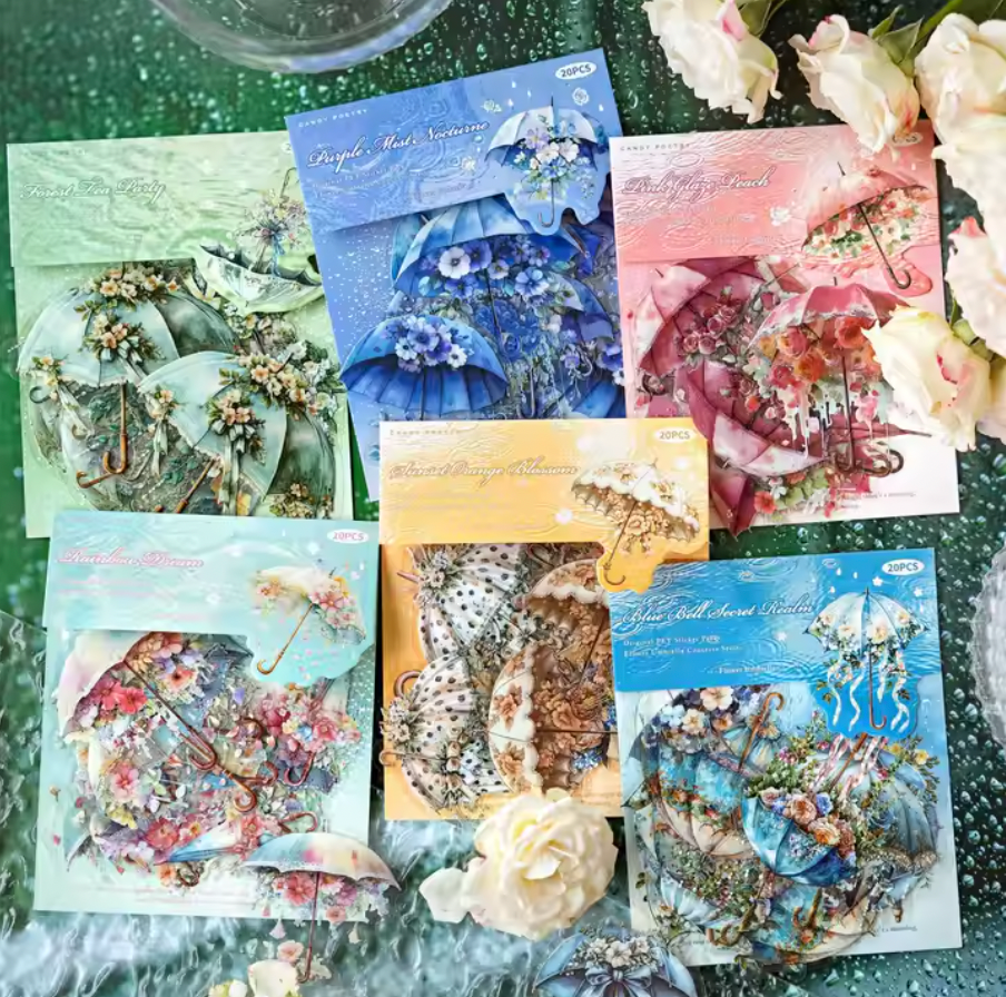 20 Stickers paraguas & umbrellas con flores