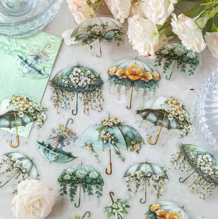 20 Stickers paraguas & umbrellas con flores