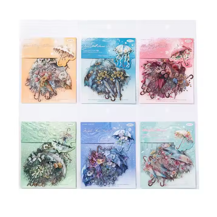 20 Stickers paraguas & umbrellas con flores