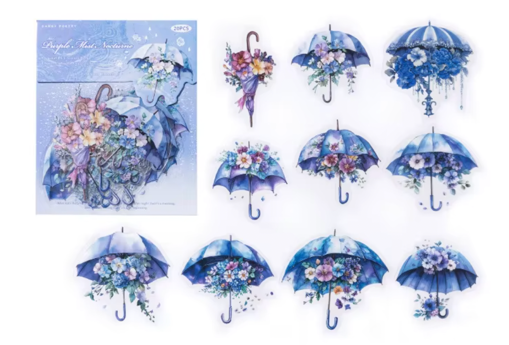 20 Stickers paraguas & umbrellas con flores