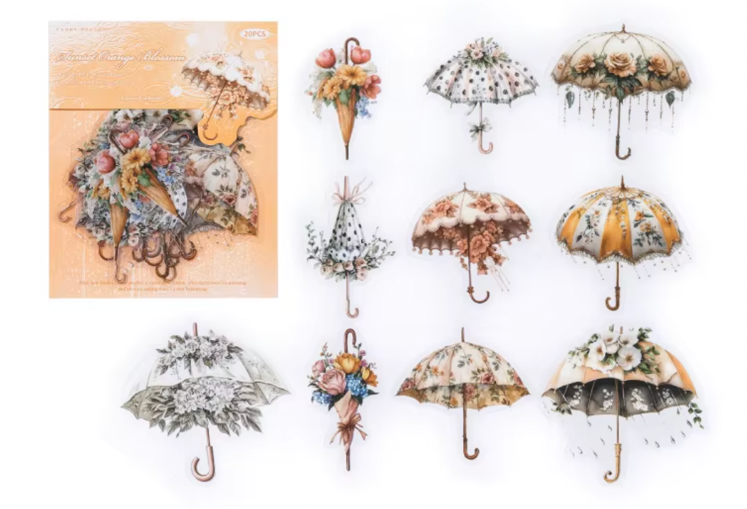 20 Stickers paraguas & umbrellas con flores