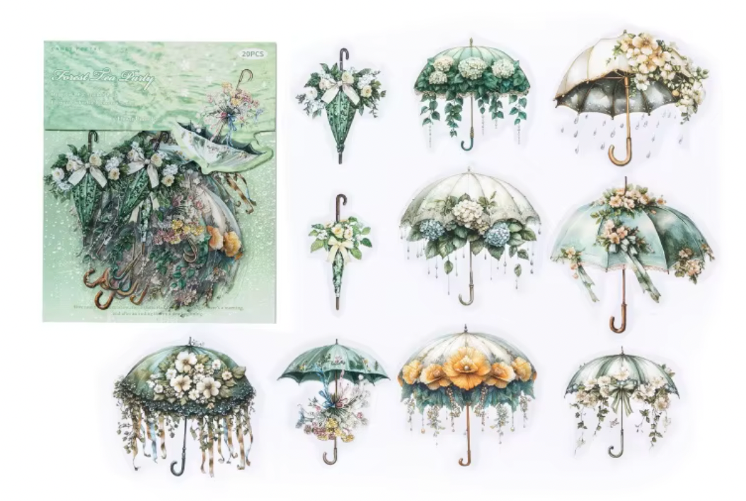 20 Stickers paraguas & umbrellas con flores
