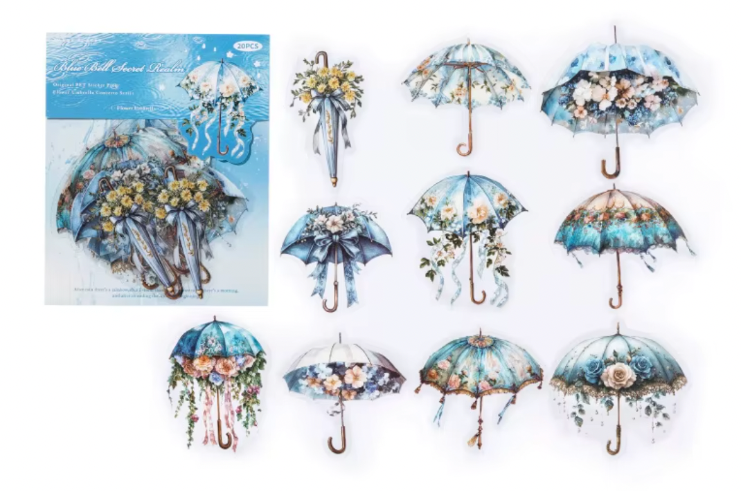 20 Stickers paraguas & umbrellas con flores