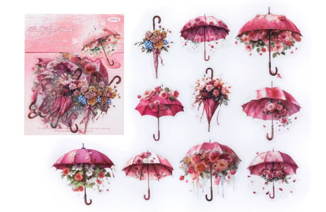 20 Stickers paraguas & umbrellas con flores