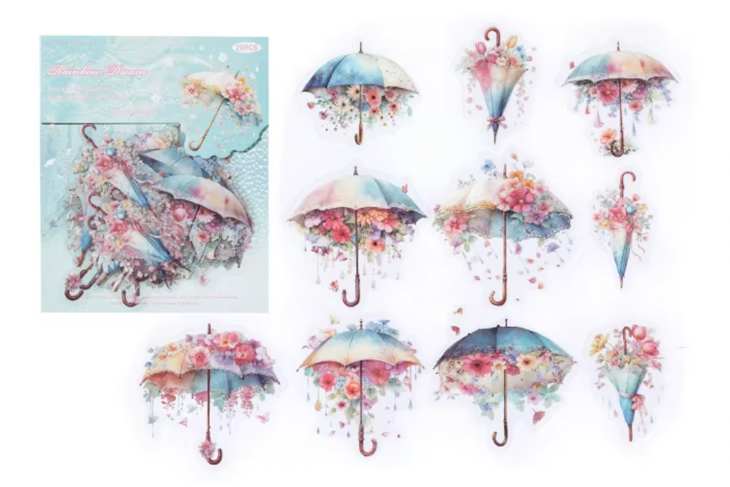 20 Stickers paraguas & umbrellas con flores