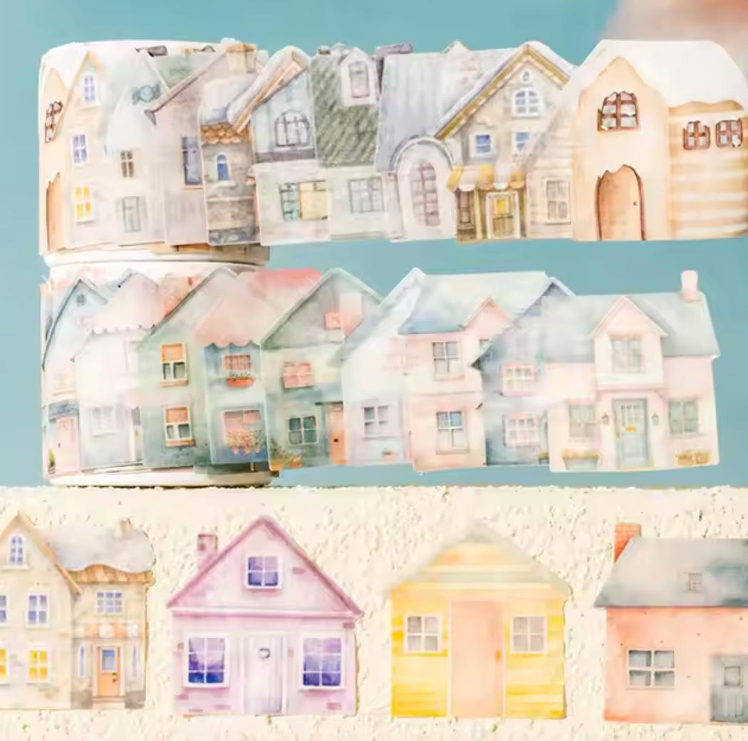 Rollo de 50 stickers Casas coloridas
