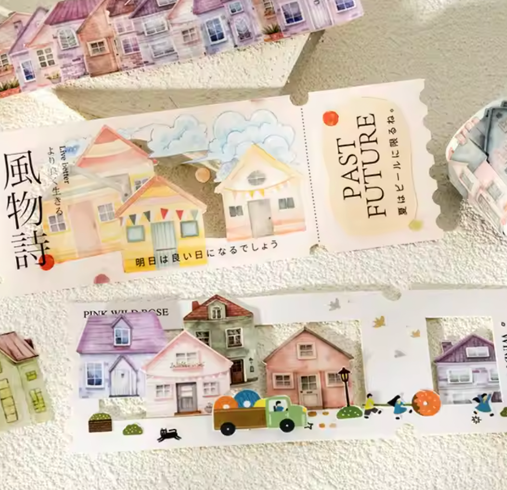 Rollo de 50 stickers Casas coloridas