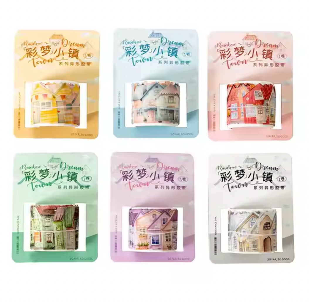 Rollo de 50 stickers Casas coloridas