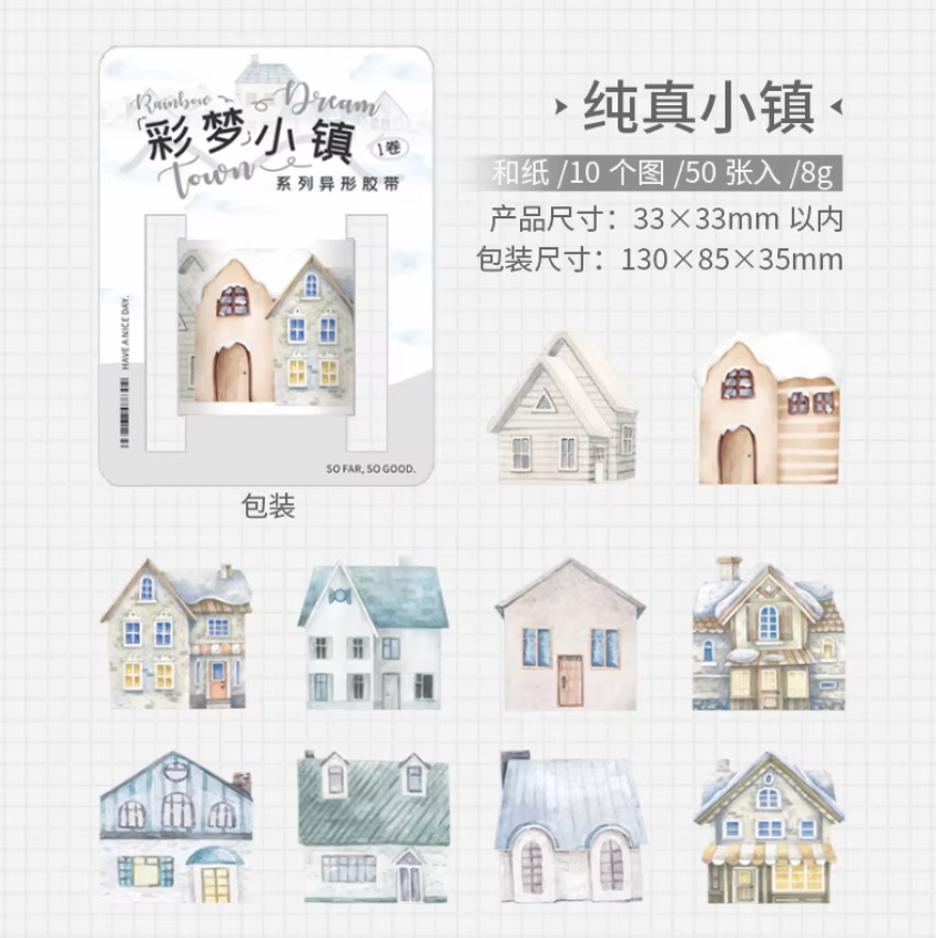 Rollo de 50 stickers Casas coloridas