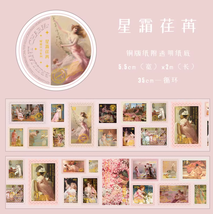 Rollo de Stickers Timbres postales con foil dorado