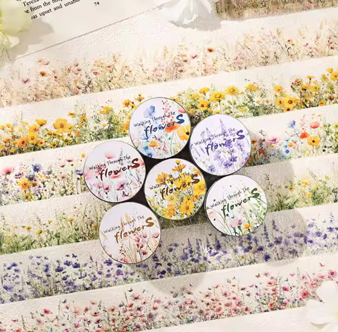Washi Tape ancho transparente flores de campo